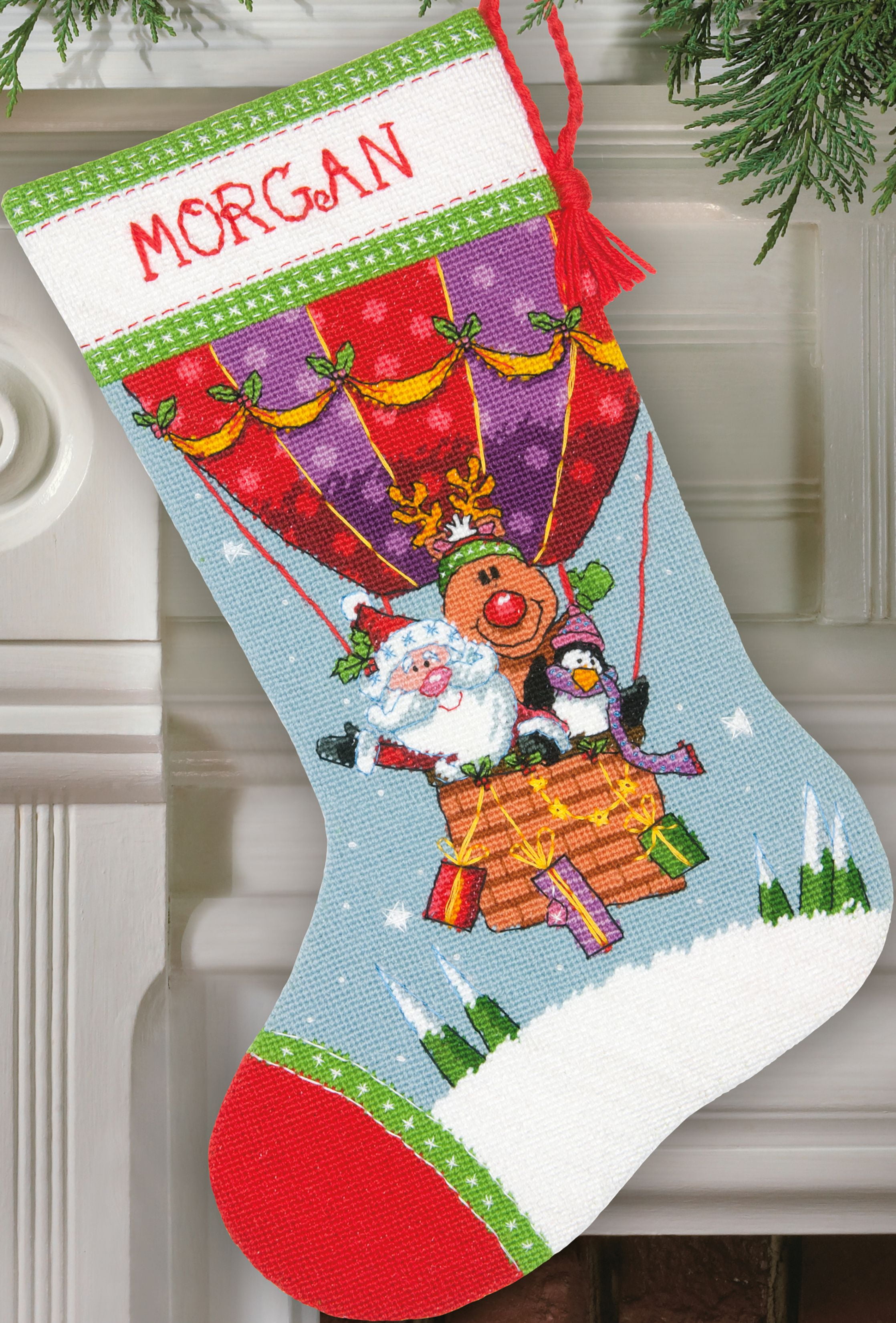 Patterned Snowman Stocking Needlepoint Kit 16" Long Stitched In W 088677091552