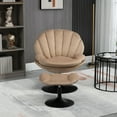 thumbnail image 2 of Swivel Accent Chair with Ottoman Set, Adjustable Seat Height Velvet Chair, Modern Upholstered Lounge Chair with Shell Shaped Back and Sturdy Metal Base, Reading Chair for Bedroom Living Room, Khaki, 2 of 7