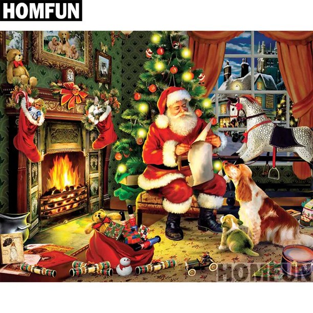 HOMFUN-pintura de diamante redondo/cuadrado completa, cuadro artesanal 5D, "regalo de Navidad", bordado 3D, punto de cruz, decoración del hogar, A00788