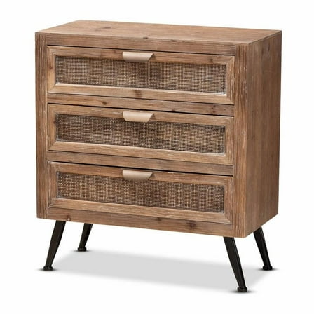 Bowery Hill 3-Drawer Mid-Century Wood Storage Cabinet in Brown