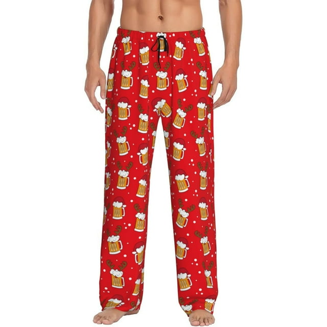 Balery Christmas Hat beer Pantalones de pijama para hombre, pijama ultraligero, pantalón de descanso-Medium