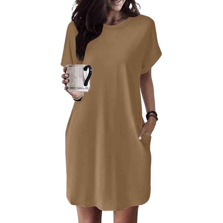 knee length dresses for ladies Zeagoo Womens Casual Dress Short Sleeve Pleated Loose Flowy Dress – ZEAGOO