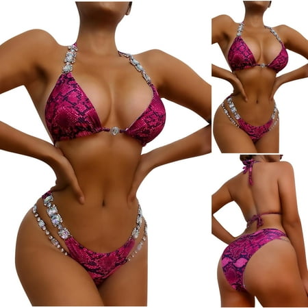 

Leutsin Bodysuit for Women Tummy Control Shapewear Seamless Women s Bikini Sexy Serpentine Print Crystal Diamond Women s Separate Body Suit Beach Swimsuit