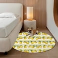 thumbnail image 3 of Summer Lemons Round Living Room Rugs 5 ft, Yellow Fruit Leaf Striped White Background Washable Area Rug with Non-Slip Sturdy Edge Binding Round Carpet for Entryway Kitchen Bedroom Bathroom, 3 of 9