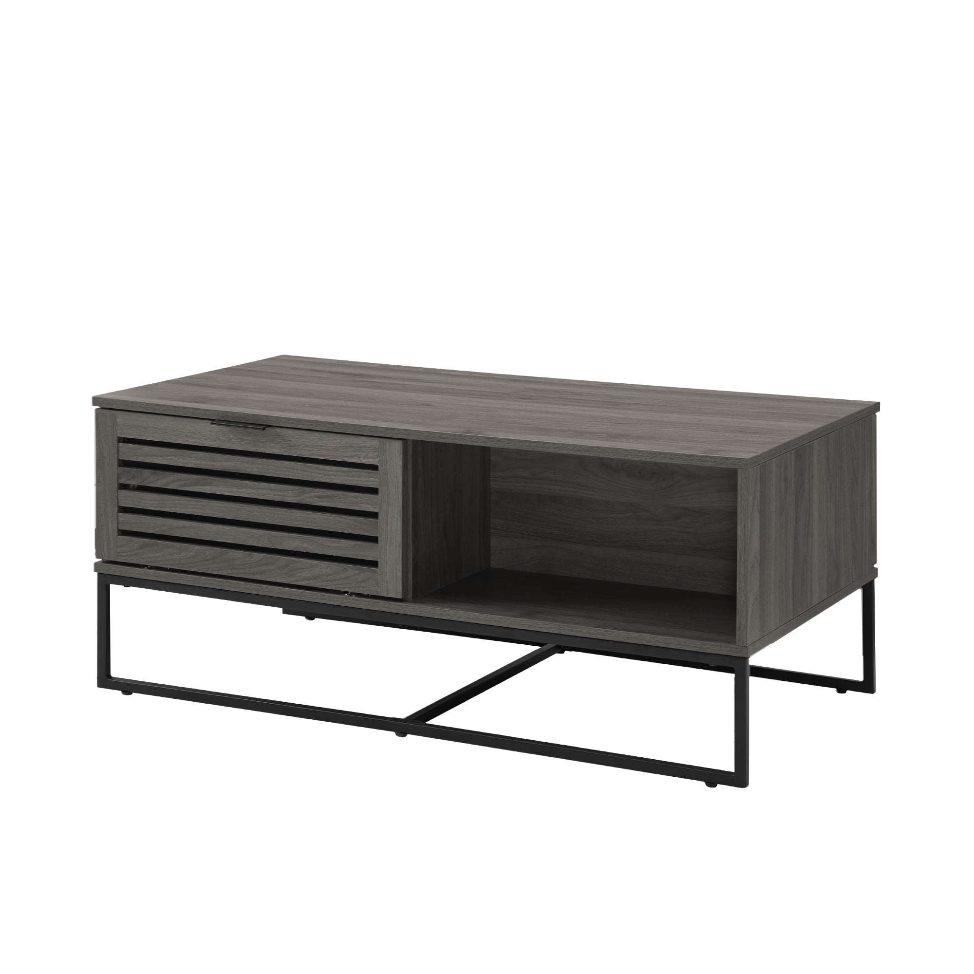 Niantic Modern Slat Door Storage Coffee Table, Slate Grey