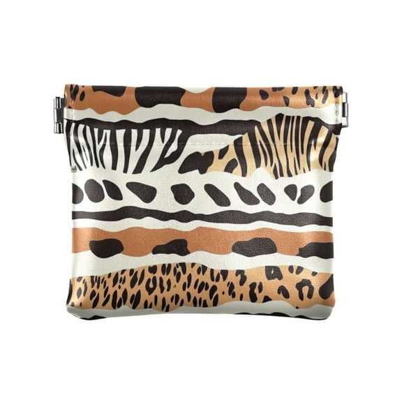 PU Leather Coin Wallet with Snap Closure Clutch Bag Holder Small Wallet Animal Print Pattern