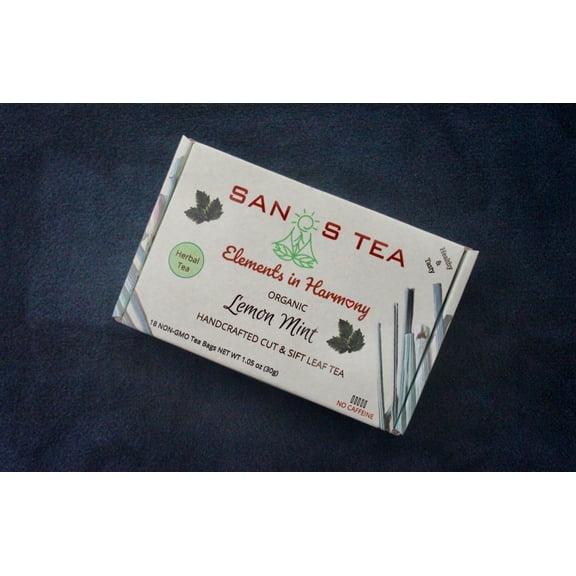 SanosTea New Improved Lemon Mint Premium Organic Herbal Tea, stress relief, relaxing, anti-inflammatory, caffeine free tea - 18 count
