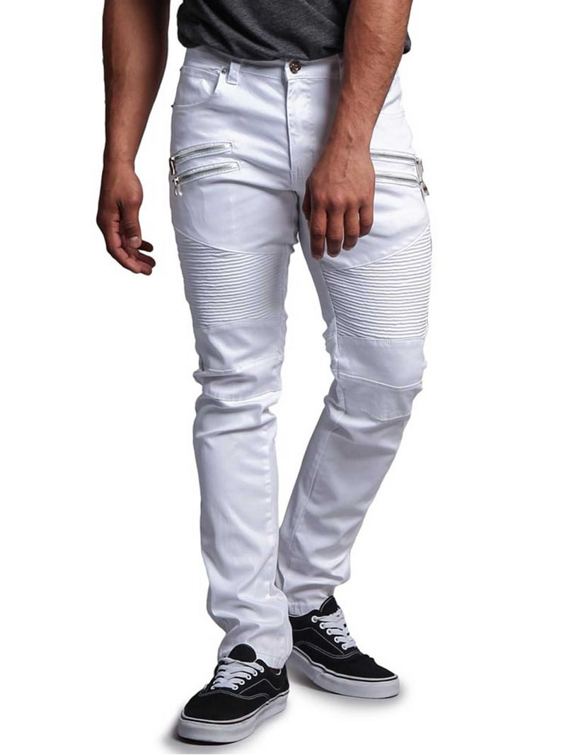 【I AM MARI】Chelon Biker Denim Cutting Pants Victorious Men's Artisanal Crease Moto Biker Jeans - Cloud