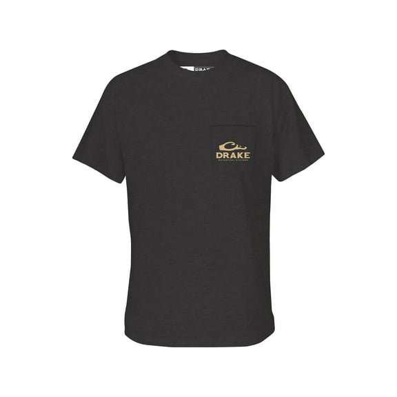 Drake Men's Old School Bar Short Sleeve Crew Neck T Shirt Charcoal Heather Medium