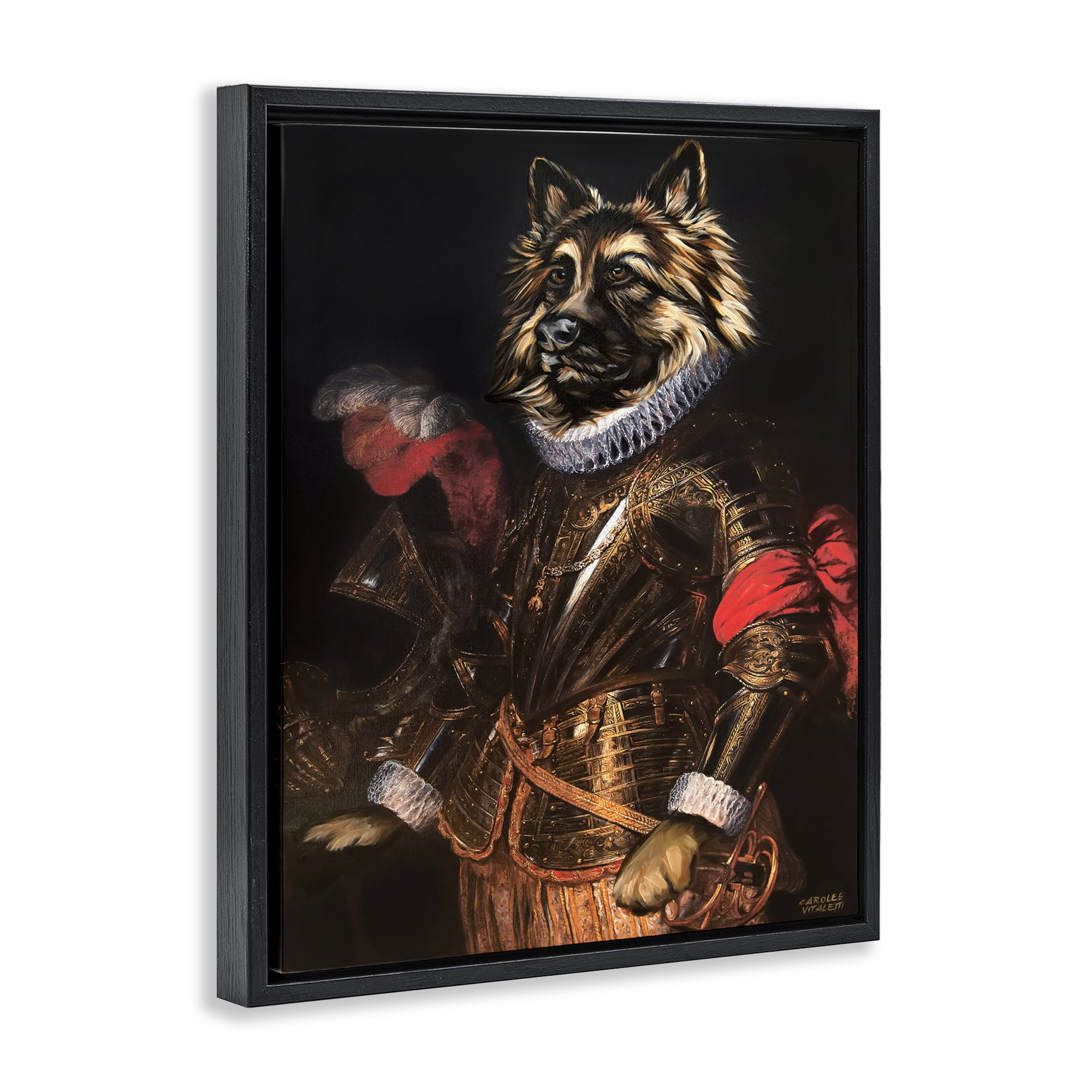 Stupell Industries Renaissance Dog Portrait History & Language Painting Black Floater Framed Canvas Art Print Wall Art, 25 x 31