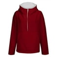 thumbnail image 3 of 2025 New Women's Solid Color Half Zip Up Fleece Hooded Sweatshirt, Long Sleeve Oversized Pullover with Drop Shoulder and Pocket, Casual Comfort Wear for Daily Life and Outdoor Activities Wine XL, 3 of 8
