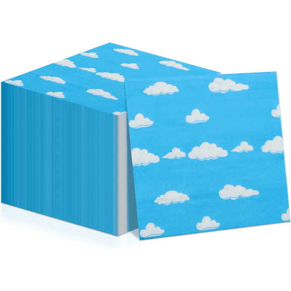 100pcs Blue Napkins Disposable Story Paper Luncheon Napkins Set for Kids Birthday Party Baby Shower Party Supplies, 13'' x 13''