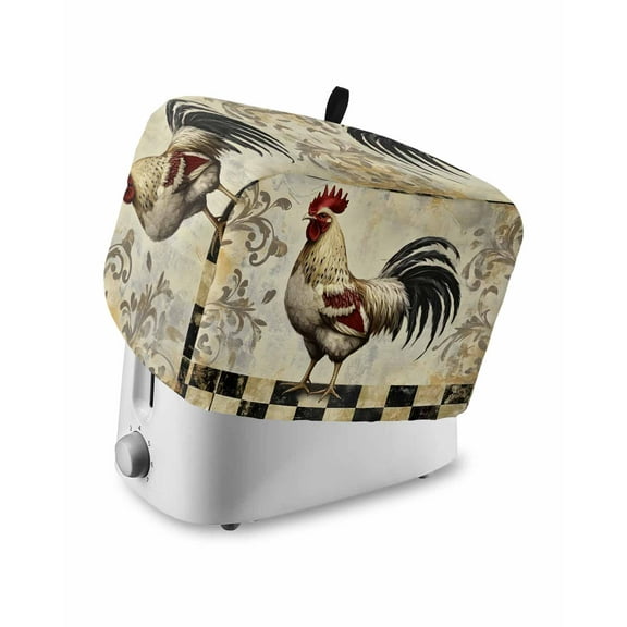 Fsddascl Vintage Rooster Small Toaster Cover 2 Slice, Kitchen Appliance Covers, Retro Plaid Animals Watercolor Toaster Oven Cover with Loop, Bread Machine Cover Polyester Dust Cover Protection