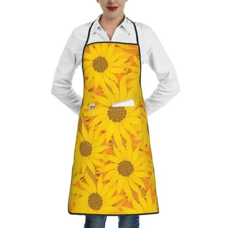 

Lukts Sun Flowers Pattern Kitchen Apron Waterdrop Resistant Apron with adjustable Aprons for Women and Men with Pockets Cooking Apron