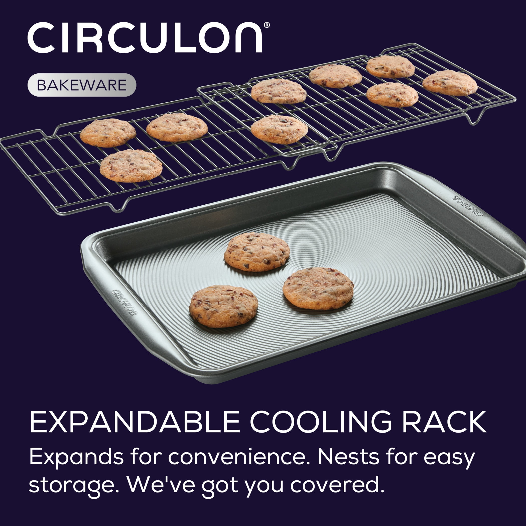 Circulon 15" x 10" Steel Nonstick Baking Sheet, BAKING PAN SET INCLUDES: 10-In x 15-In baking sheet, 2-in-1 cooling racks,Oven safe 450°F(3 Pieces)