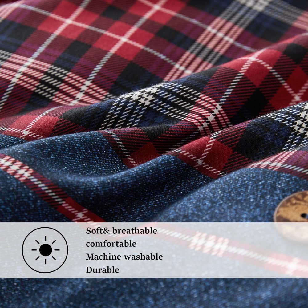 Simple&Opulence 100% Cotton Buffalo Check Plaid Printed Duvet Cover Set, 3 Piece Bedding Set Including 1 Comforter Cover and 2 Pillow Shams, Soft and Comfortable (Queen,Red)