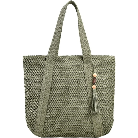 JUYGO Straw Beach Bag, Summer Woven Tote Bag with Tassels Large Shoulder Handbag Straw Purses and Handbags for Women