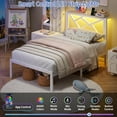thumbnail image 3 of ChicZhiNest Twin Size Bed Frame with Wooden Storage Headboard & LED Lighting, USB Charging Station, Stable Metal Bed Frame, Noise Free Design, White, 3 of 8