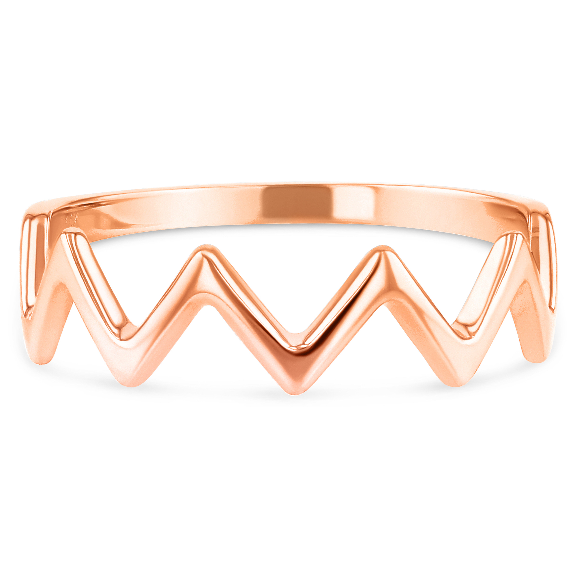 Ioka 14K Solid Rose Gold Zig Zag Modern and Trendy Lightening Thunder