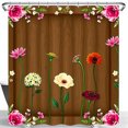 thumbnail image 1 of Vibrant Floral Shower Curtain with Rustic Woodgrain Design Elegant Bathroom Decor, 1 of 4
