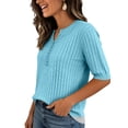 thumbnail image 4 of Women Summer Knit Shirt Blouse V Neck Short Sleeve Pullover Sweater Tops Light Blue XL, 4 of 5