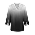 thumbnail image 4 of Tshirt Women Womens Tops 3/4 Tiered Bell Sleeve V Neck Gradient Printed Blouses Work Tunic Shirts, 4 of 6