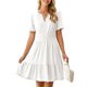 thumbnail image 1 of Vestido sencillo para mujer, blanco, primavera, boda, invitada, con ojales, cuello en V, 1 of 7
