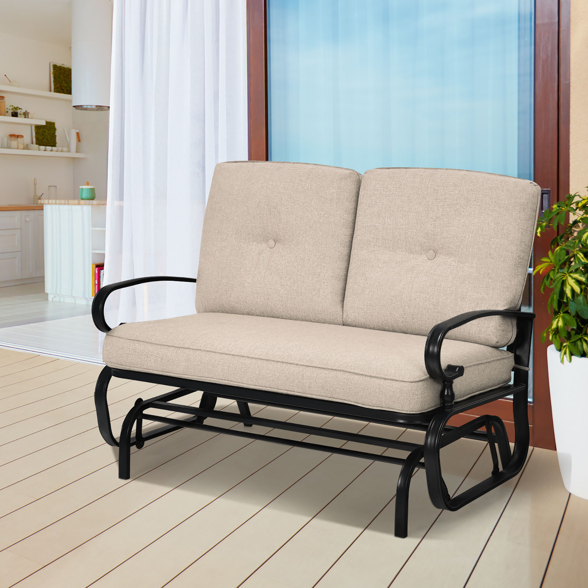 Costway 2-Person Outdoor Swing Glider Chair Bench Loveseat Cushioned Sofa - image 2 of 10