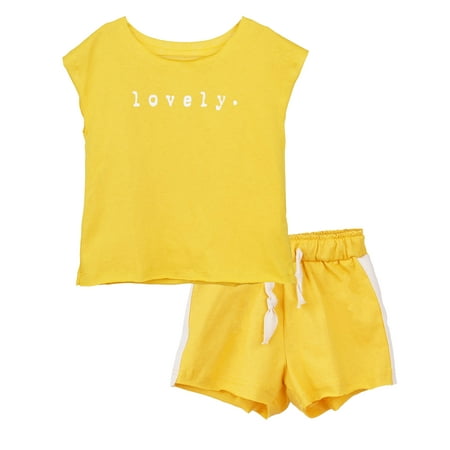 

ContiKids Toddler Girls Athletic Summer Clothing Set Sport Sleeveless Tank Top Matching Shorts 2pc Outfits Yellow 4-5 Years