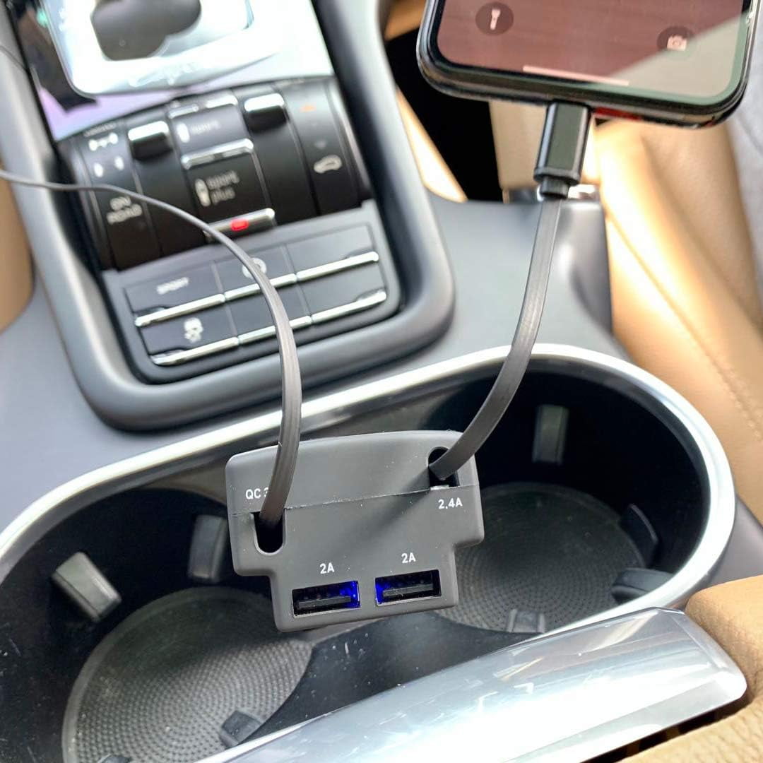 Retractable Car Charger Compatible with iPhone Cell Phone, Fast Charge 2.4A 44W, Retractable Cables (3Ft) and 2 USB Ports Car Charger Adapter, FHDFHD Charger