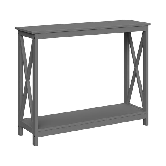 ZENY 39.4" 2-Tier Narrow Entryway Console Table, X-Shape Wood Sofa Side Table Grey