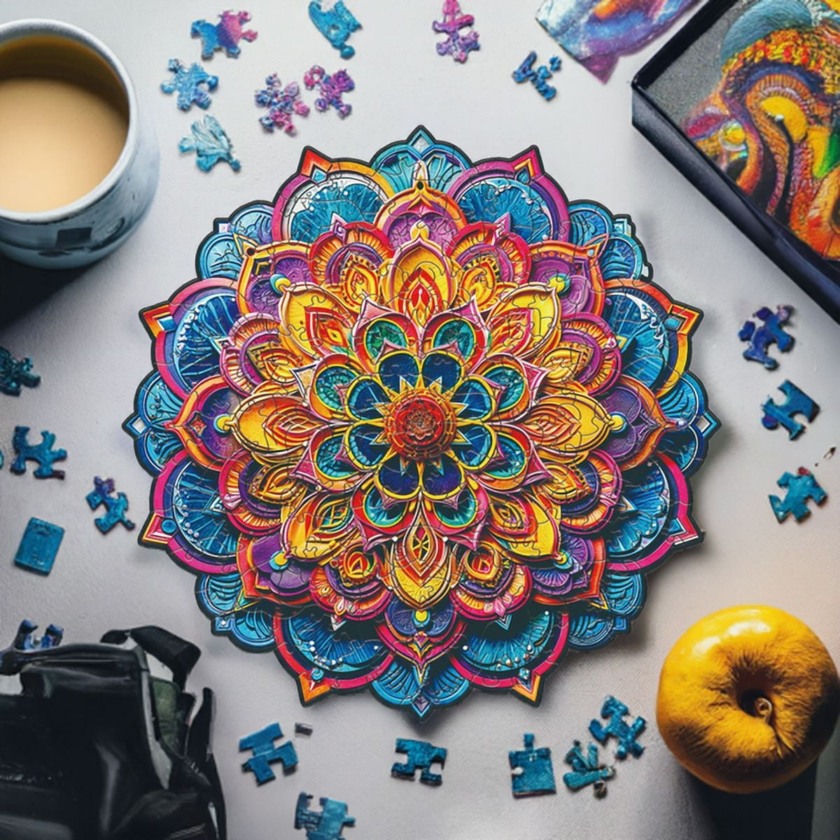 Nestologi Mandala Flower Bouquet Premium Wooden Jigsaw Puzzle for Adults - Large - 5  Hours to Complete