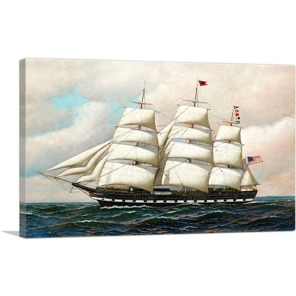 ARTCANVAS The Great Western of the Black Ball Line at Sea Under Full Sail Canvas Art Print by Antonio Jacobsen - Size: 26" x 18" (0.75" Deep)