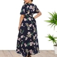 thumbnail image 3 of Inadays Women's Summer Plus Size Maxi Dress Casual Boho Floral Print Wrap Dress V Neck Waist Tie Short Sleeve Party Beach Split Swing Long Dresses, Navy, 2XL, 3 of 5