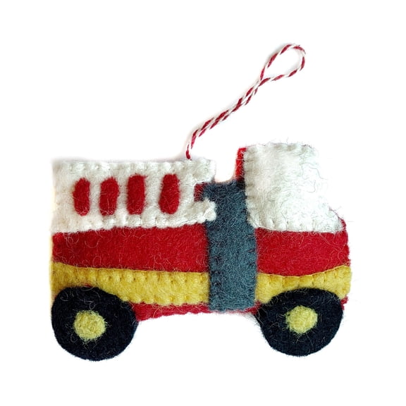 Felt Firetruck Ornament - Wool Fair Trade Handmade Christmas Nepal