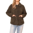 thumbnail image 1 of Chaqueta de piel sintética INSPIRE CHIC para mujer con cuello Peter Pan, abotonada, cálida y suave para el invierno, color marrón, 1 of 6