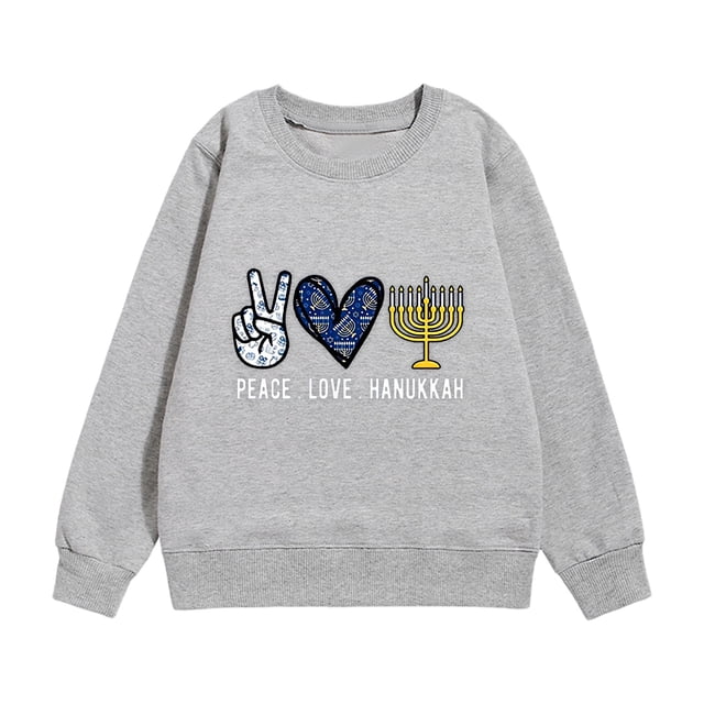 HNMKIU Chandail en Molleton Col Rond Enfants Imprimé Menorah Hanukkah Chaud Manches Longues