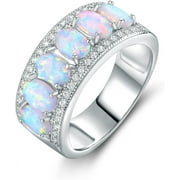 Barzel Oval-Cut Created White Opal & Cubic Zirconia Ring (Comes in Rose & White Gold Plated)
