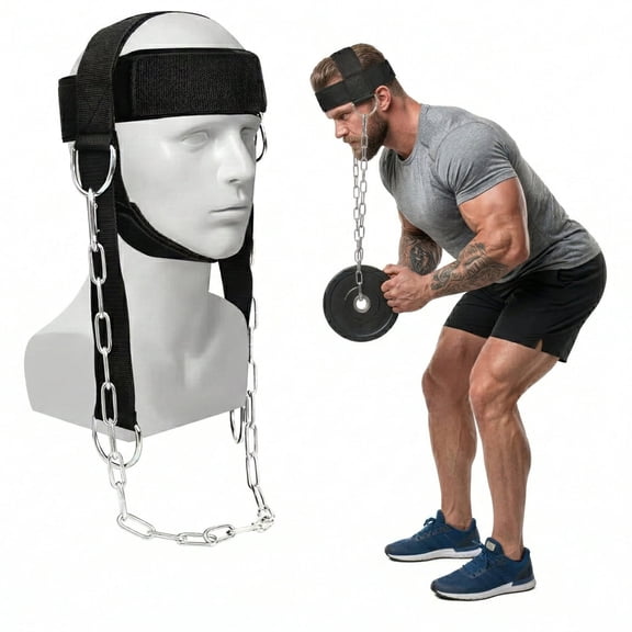 Neck Trainer, Neck Harness for Weight Lifting, Heavy Duty Steel Chain, Adjustable Head Chin Strap, Neck Exerciser Strength Training, Padded Home Gym Trainer