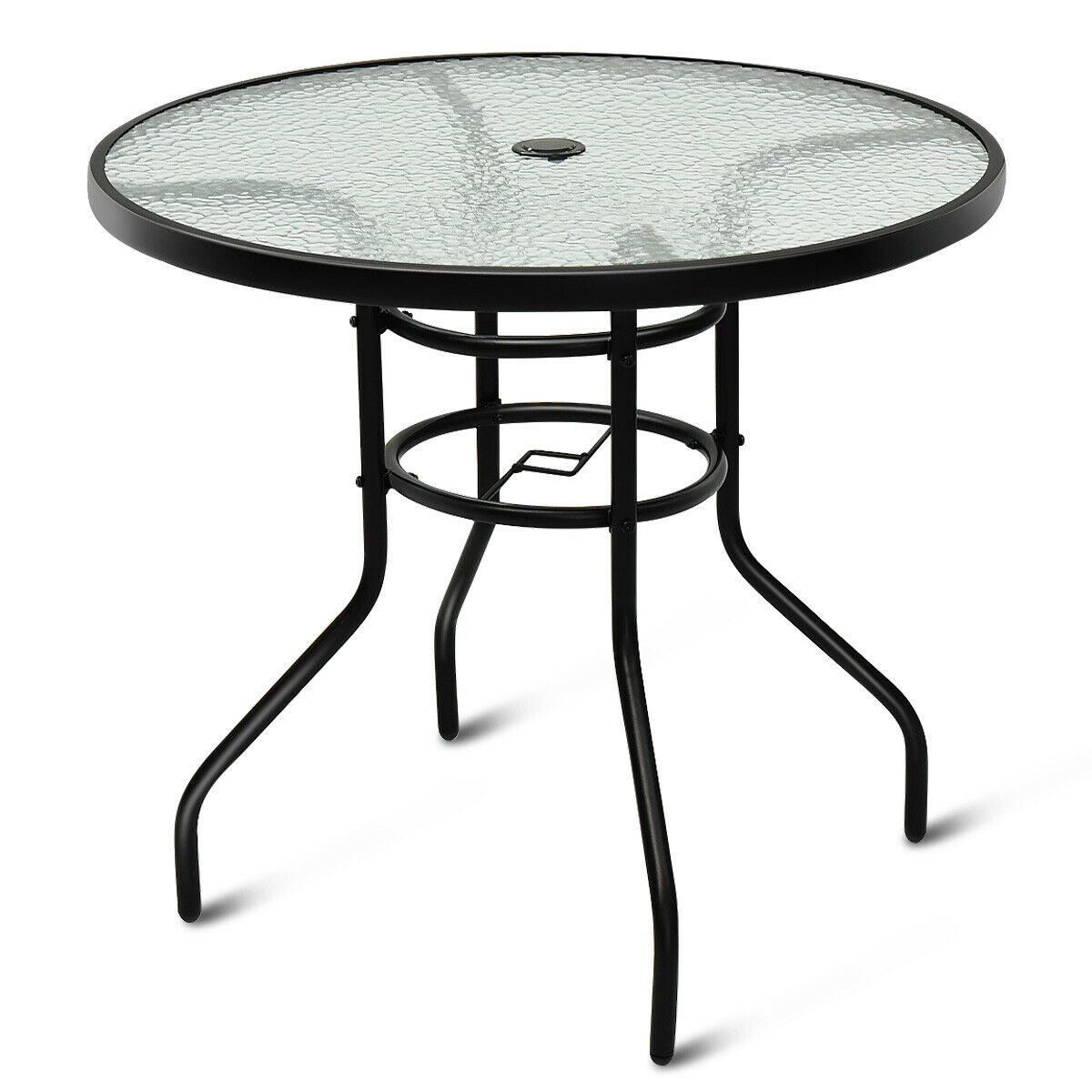 Costway 32'' Patio Round Table Tempered Glass Steel Frame Outdoor Pool Yard Garden - image 3 of 8