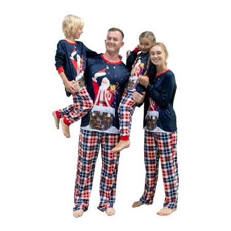 

Family Matching Pajamas Sets Christmas Santa Claus Plaid Print Long Sleeve Tee+Bottom Loungewear Sleepwear for Mom Dad Kid Baby Xmas Pjs