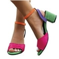 thumbnail image 7 of Sandals for Women 2025 Chunky Heel Open Toe Casual Daily Summer Trendy Solid Color Women Footwear Comfortable Ankle Strap Walking Beach Shoes Multicolor 5.5, 7 of 7