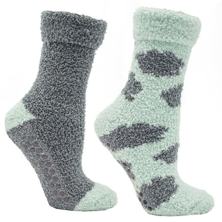 2 Pair Pack Women's Chenille Slipper Socks Lavender Infused Non-slip Fuzzy and Warm One Size Clouds Blue By MinxNY