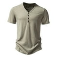 thumbnail image 2 of LYEAA Casual Shirts for Men Short Sleeve Three Buttons Crew Neck Loose Summer Pullover T-shirts Solid Soft Comfortable Breathable Men's Tops Brown 2XL, 2 of 9