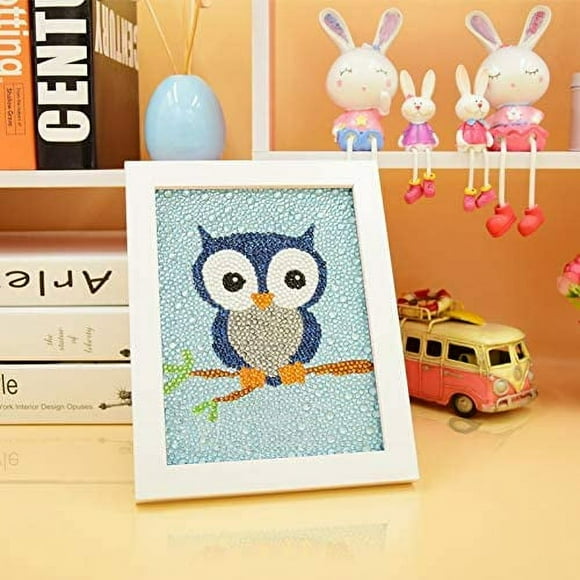 5D Kids Diamond Painting Kit with Wooden Frame Easy and Small DIY Full Drill Painting Number Kits Beginners Art Crafts Kits Best Gift for Children (owl)