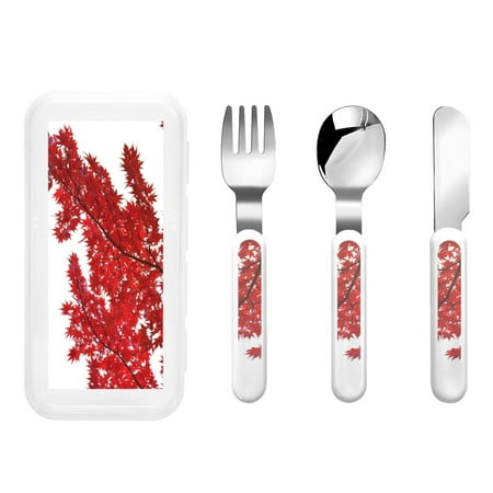

Salouo Red Maple Leaf Pattern 3 Pieces Toddler Utensils Kids Silverware Set Stainless Steel Utensils for Kids Children Safe Spoons Forks & Knife Dishwasher Safe