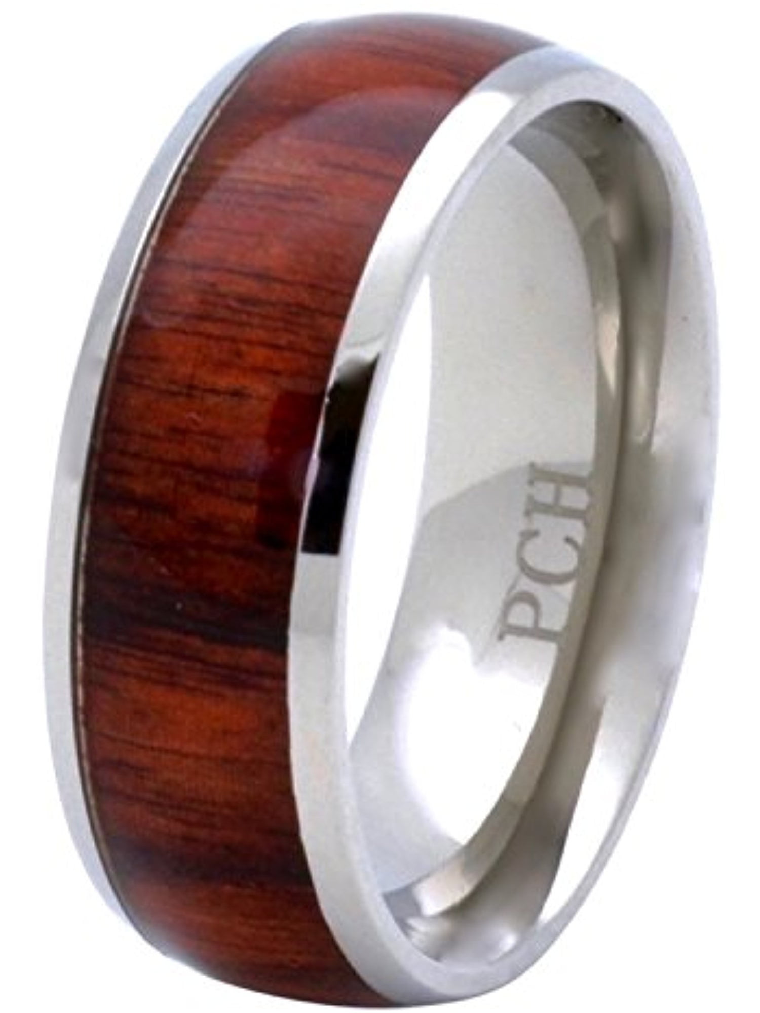 8mm Men's White Ceramic with Genuine Hawaiian Koa Wood Inlay Wedding Band Ring 