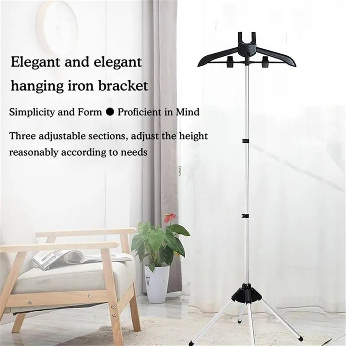 Display Stand Clothes Hanger Garment Foldable Tripod Steamer Rack Cloths Iron Hanging Stand Clothing Drying Rack Black