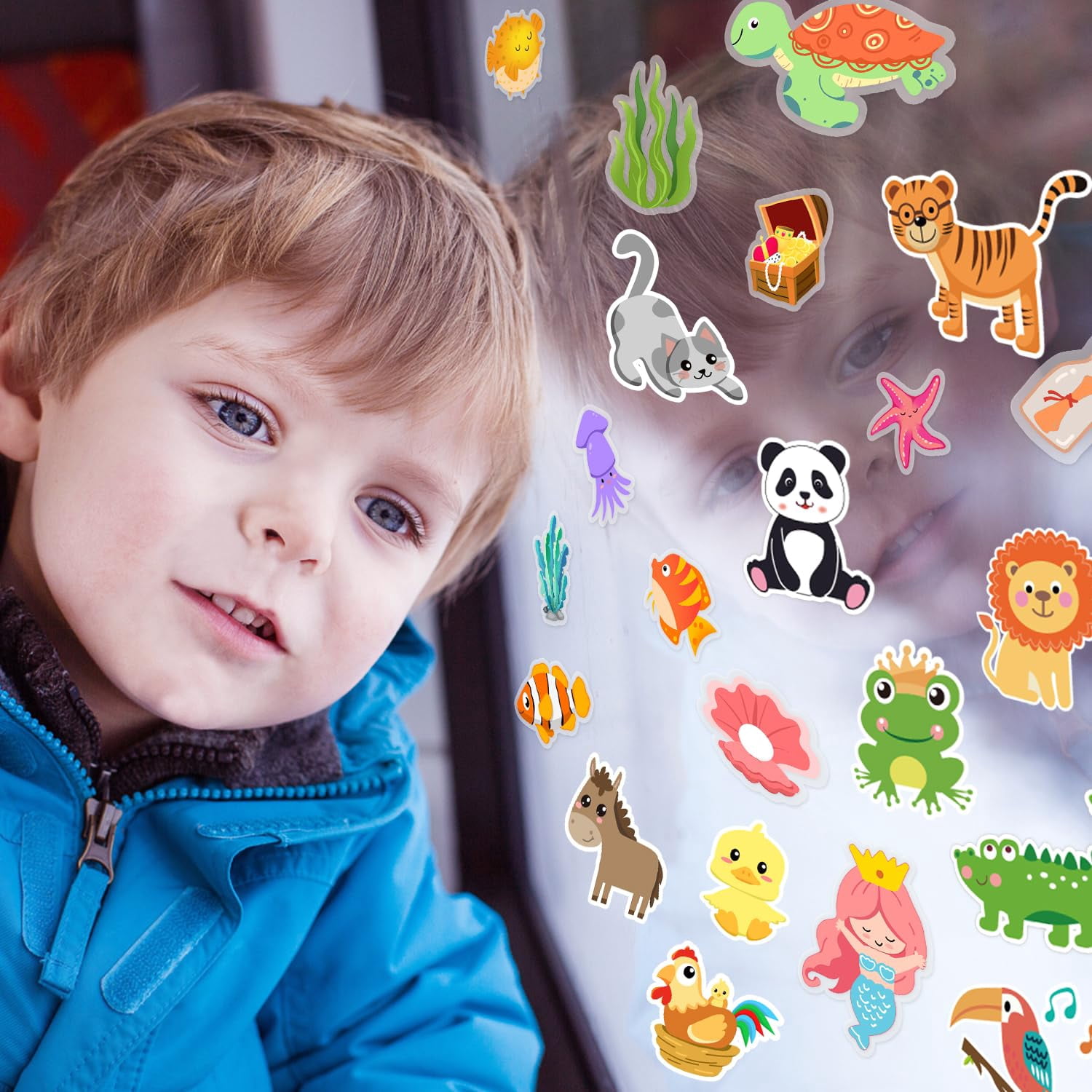 Window Clings Stickers For Gel Decals Thick And Adults Classroom Home Airplane Birthday Party Supplies (farm+animal+sea)
