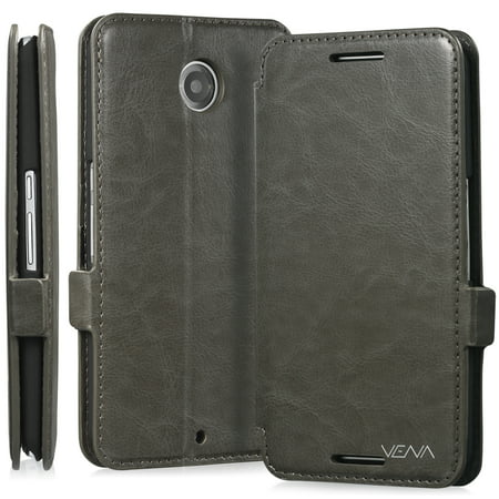 Nexus 6 Wallet Case - VENA [vFolio] Slim Vintage Leather Wallet Flip Stand Case with Card Slots for Google Nexus 6 (Gray /
